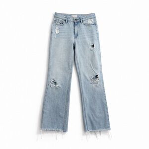 All Saints Light Blue Distressed Flare Crop Jeans